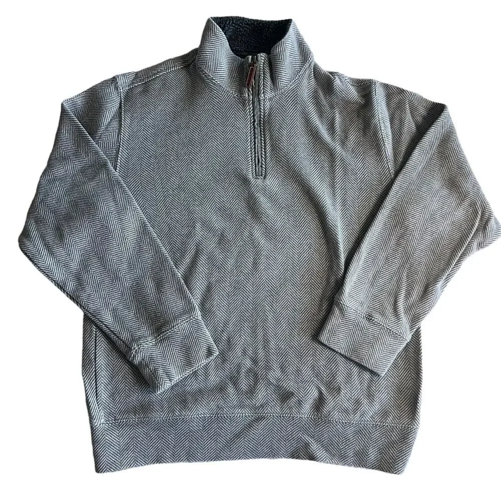 Lands' End Mens‎ Sweater Sz. Small Long Sleeve 1/4 Zip Pullover Gray Herringbone